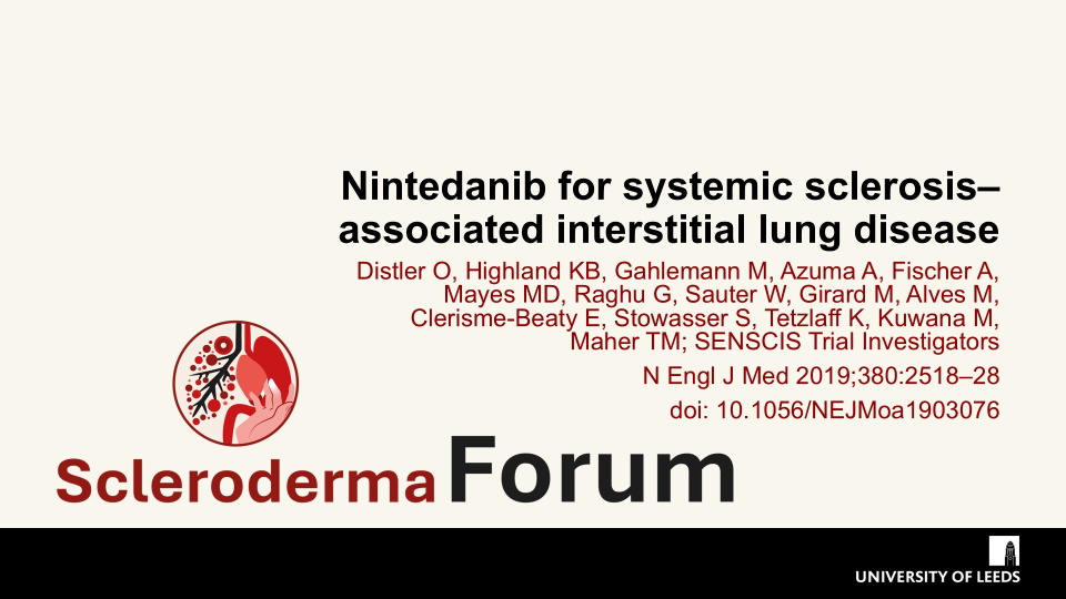 Publication thumbnail: Nintedanib for systemic sclerosis–associated interstitial lung disease